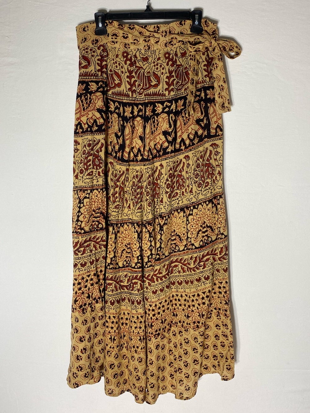 Vintage 70s Style Indian Cotton Elephant Print Maxi Length Wrap Skirt Boho L - Picture 13 of 13